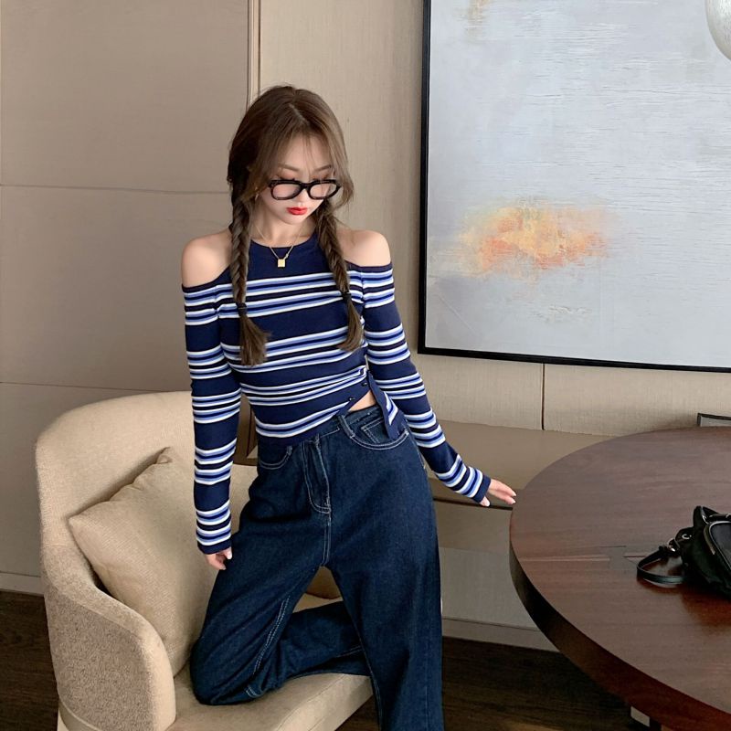 Áo thun dáng ôm họa tiết kẻ sọc thời trang cá tính cho nữ