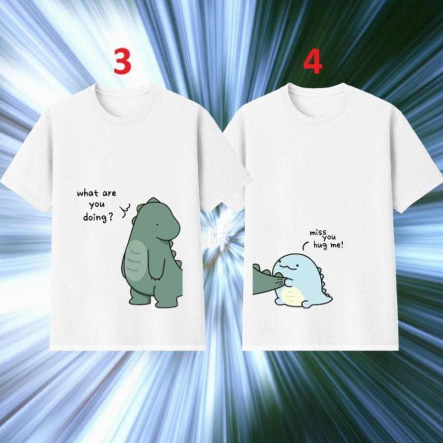 Áo đôi khủng long cute, áo thun cặp cute, dễ thương, mặc vào bảo đảm yêu nhau tới lúc cưới , hihi, áo khủng long cute