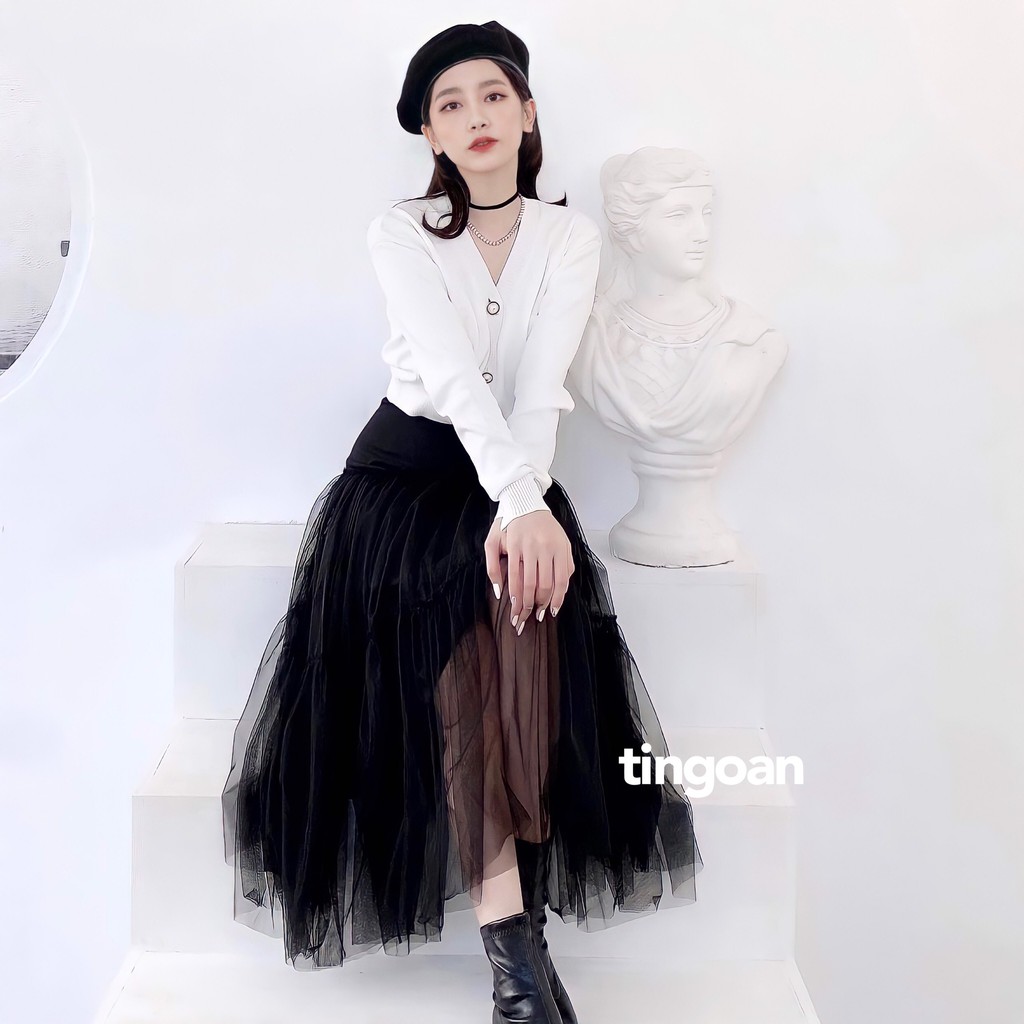 Chân váy dài 3 tầng phối lưới đen tingoan DAYDREAMING SWEETIE SKIRT/BL