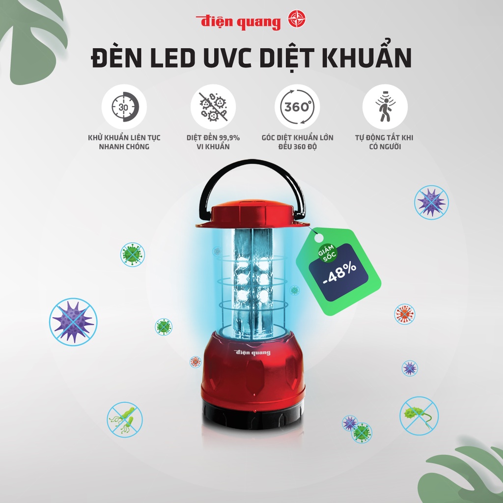 Đèn Led Diệt Khuẩn Điện Quang ĐQ PRL01 06UVC- Công suất 6W, tia UVC, để bàn hay treo đều được