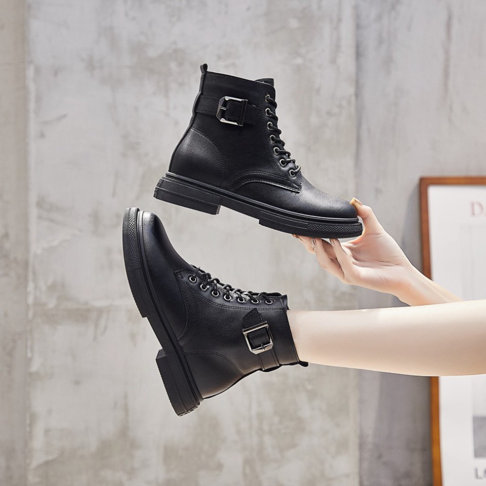( Hàng Đẹp ) Giày Boot Nữ Cao Cổ MINSU M3905, Boot Da Đế Cao 3-4 Cm Kết Hợp Khóa Cổ Giày Thời Trang Tạo Nét Độc Đáo Cho