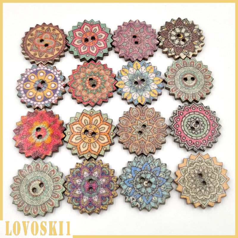 [LOVOSKI1]100 Pieces Painted Gear Wood Buttons for Sewing Craft DIY Accessories 20mm