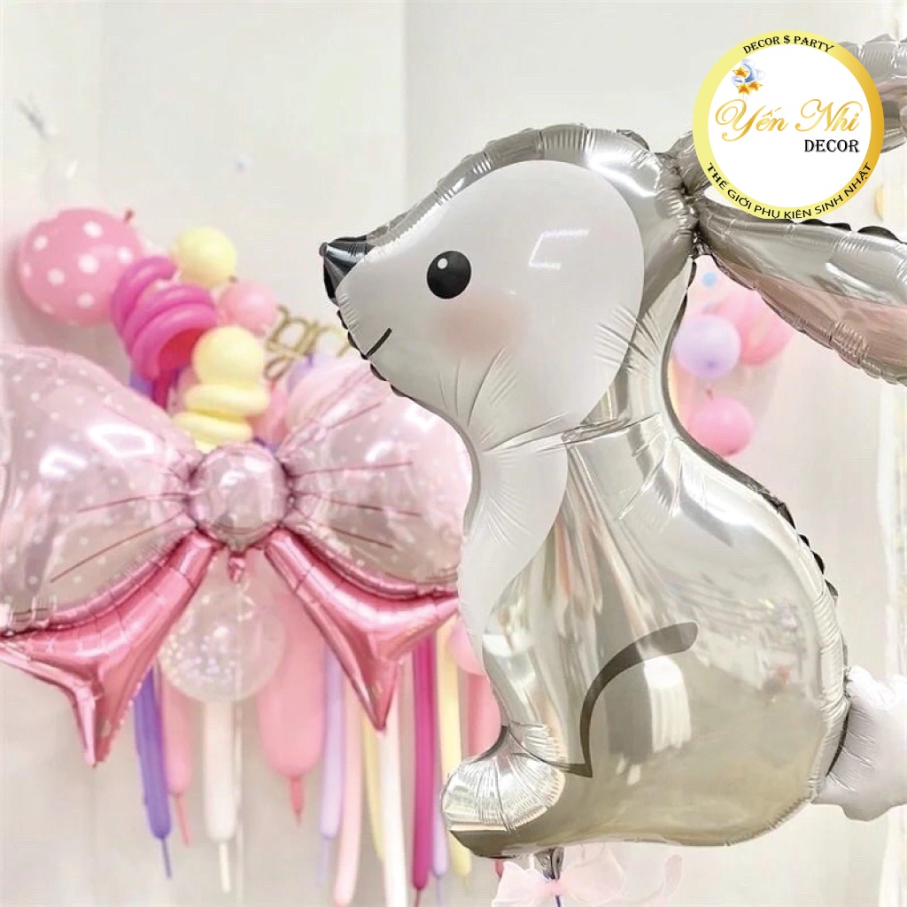 Thỏ ngọc xám, bóng tráng nhôm trang trí sinh nhật cho bé trai, bé gái kích thước 60cm , Yến Nhi Shop