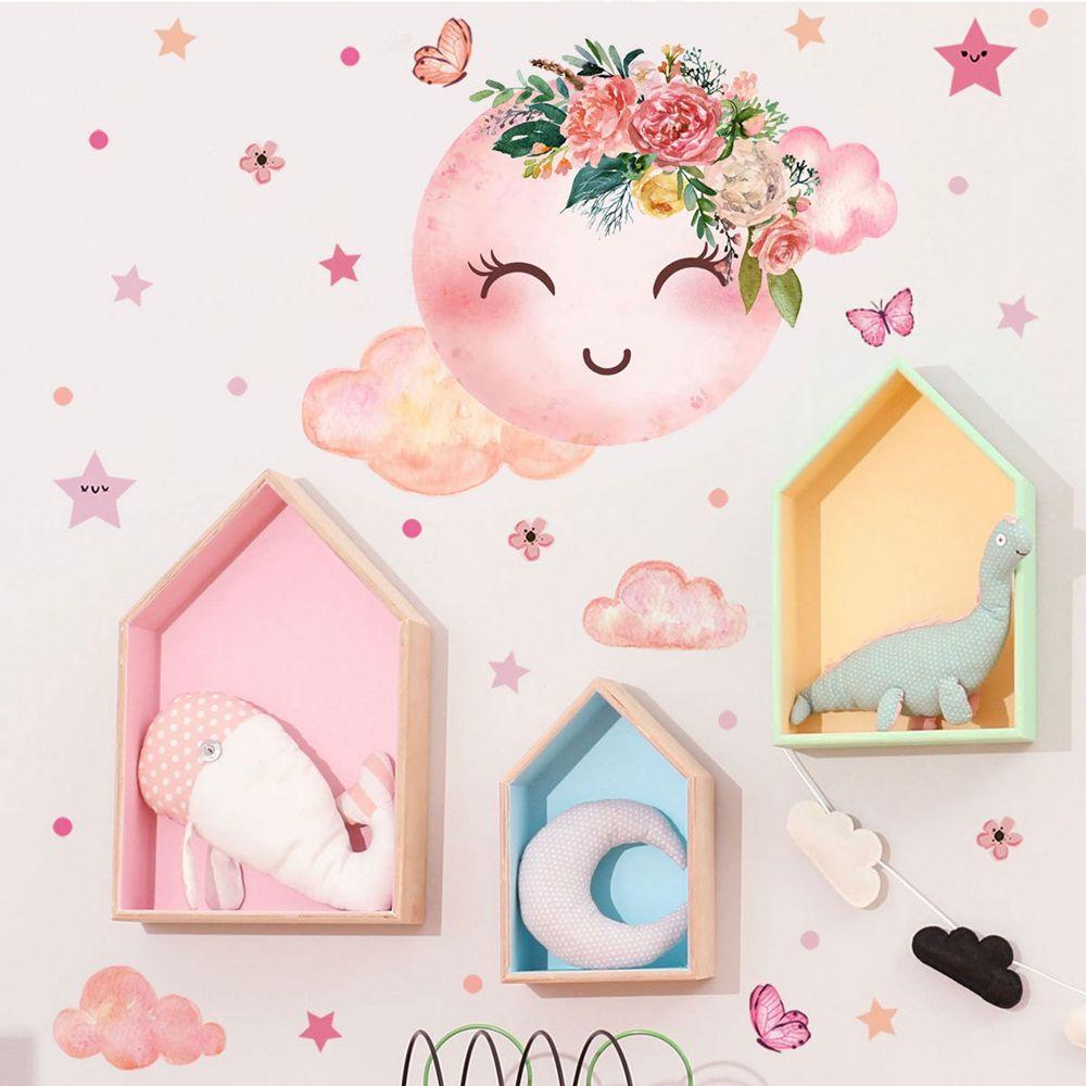 Miếng Dán Tường Trang Trí Hình Trăng Sao Nhiều Màu Sắc