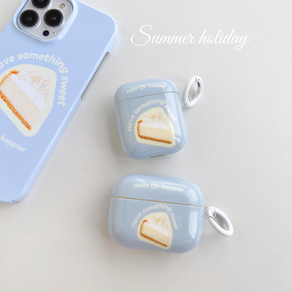 Vỏ Bảo Vệ Hộp Sạc Tai Nghe Bluetooth AirPods 1 2 pro 3 2021 gen3 Bằng TPU Dẻo Màu Xanh Dương Họa Tiết Bánh Ngọt Đơn Giản Thời Trang