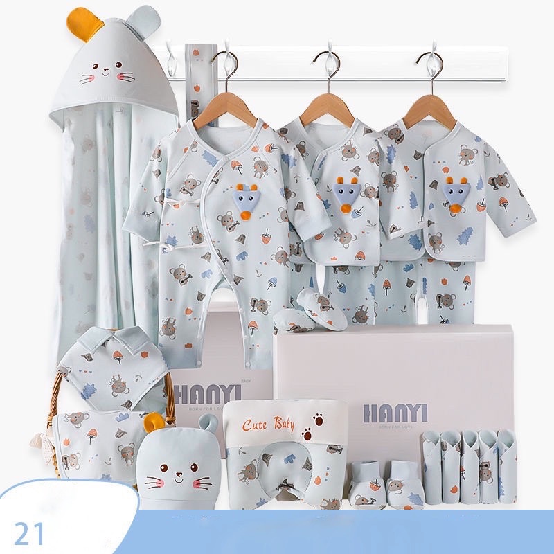 Set đồ sơ sinh quà tặng cho bé 21 món KIDPLANET 100% cotton họa tiết chuột xinh từ 0-6 tháng tuổi có hộp sang chảnh