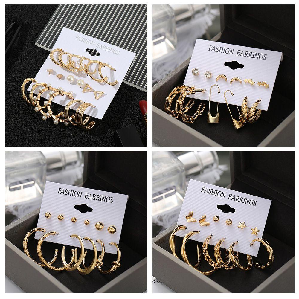 Set 6 Đôi Khuyên Tai Hình Học Phong Cách Punk