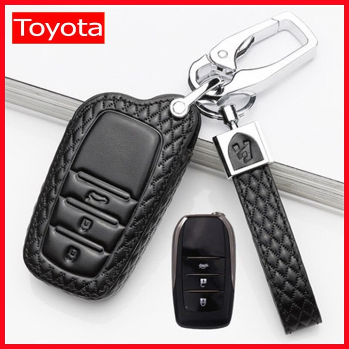 Bao da chìa khoá ô tô Toyota Corolla, Avensis, Camry, Aygo, Prado chìa 3 nút, màu đen hàng cao cấp loại đẹp M6
