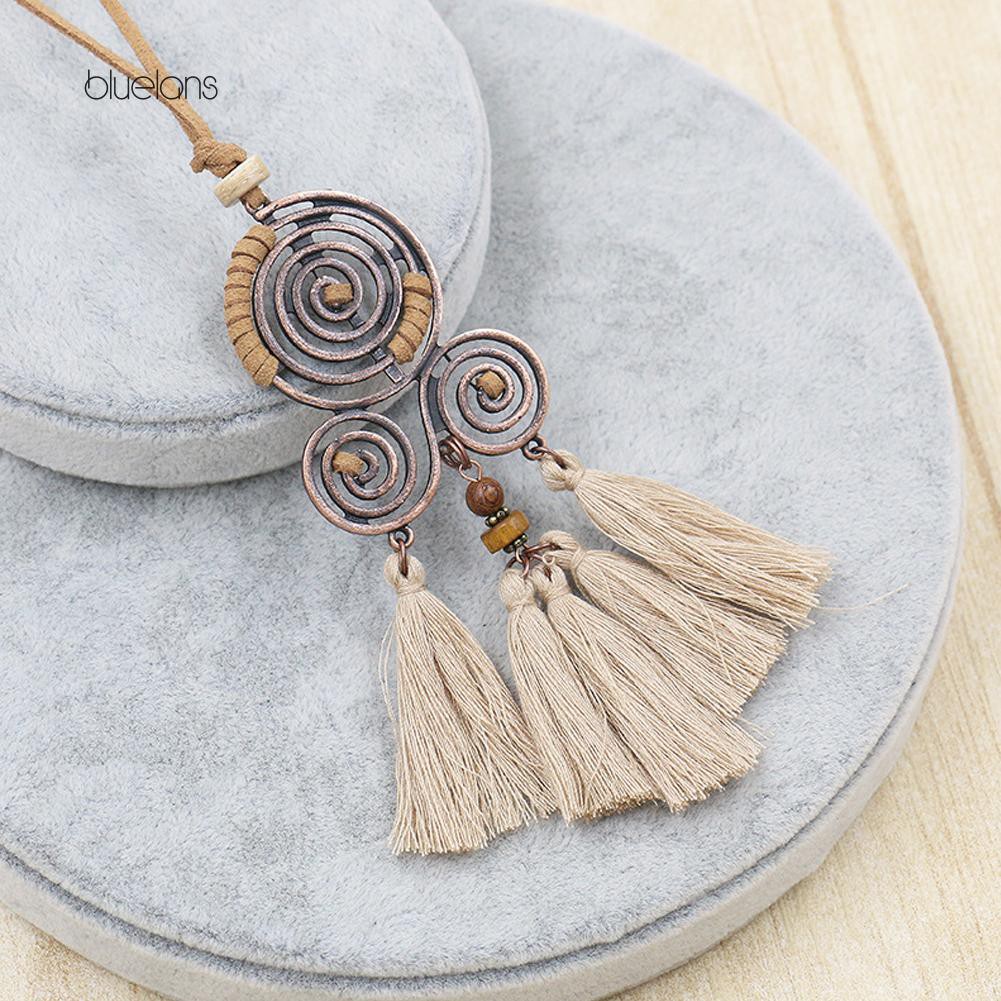 Vòng cổ Mặt Hình Xoắn Ốc Phối Tua Rua Phong Cách Bohemian Thời Trang Cho Nữ