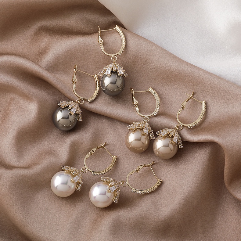 Bông Tai Mạ Bạc 925 Đính Ngọc Trai Kim Cương Tròn Phong Cách Hàn Quốc Thời Trang Cho Nữ 2022