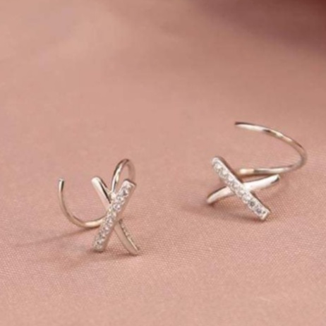 Bông tai bạc Bông tai bạc ta chữ X xoắn Van Jewelry V10356 kiểu mới giá 1 đôi