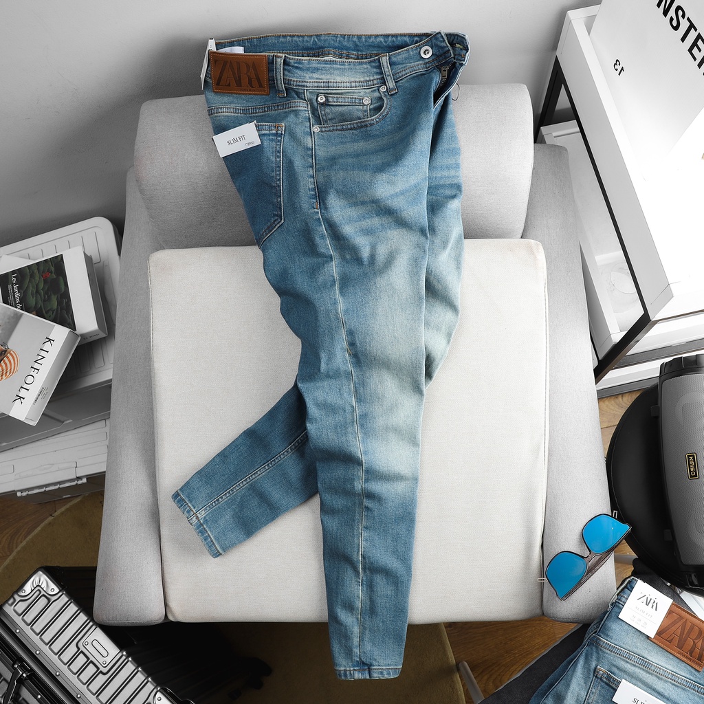 Quần jean dài nam ZRA wash xanh rêu,form slimfit chất vải jean co giãn nhẹ-HÀNG VNXK ZR001