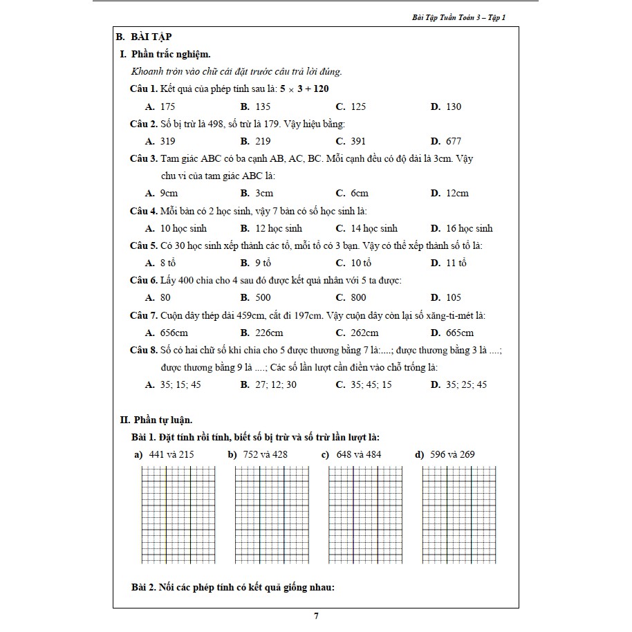 Sách - Bài Tập Tuần Toán 3 - Tập 1 (1 cuốn)