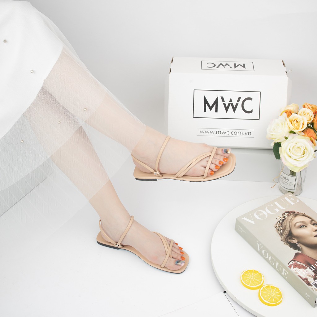 Giày Sandal Nữ MWC Đế Bệt Xỏ Ngón Phối Dây Mảnh Xinh Xắn NUSD- 2797