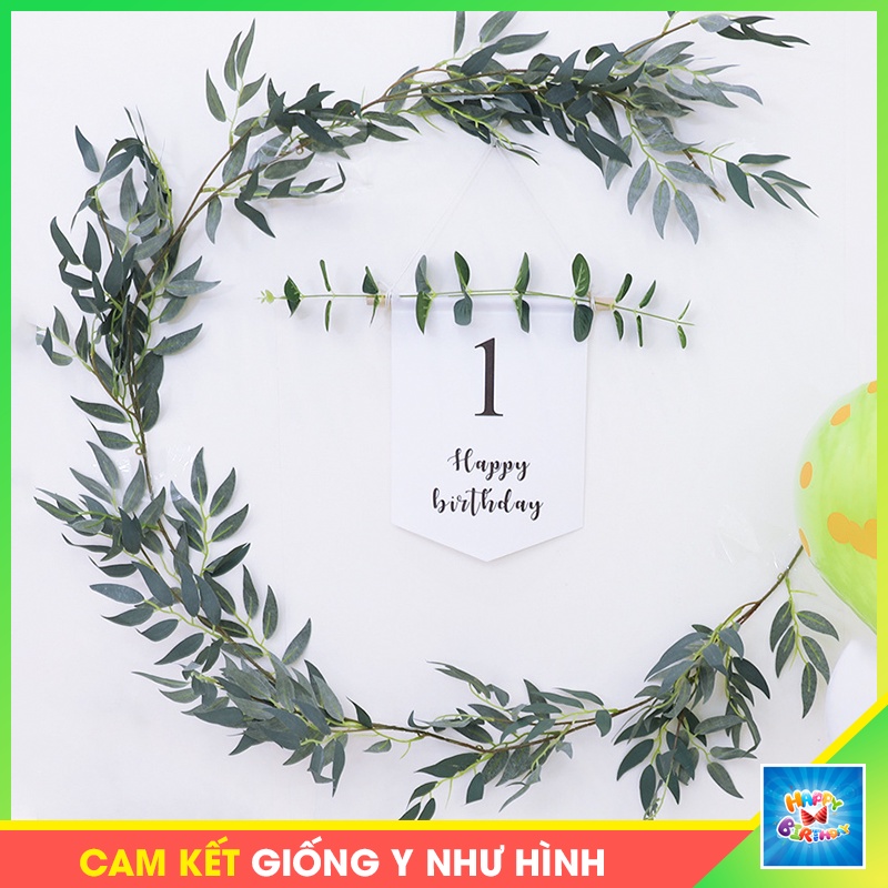 Cờ treo HPBD in số tuổi + dây lá bạch đàn để trang trí sinh nhật theo phong cách Hàn Quốc [Phụ kiện trang trí sinh nhật]