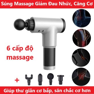 Súng máy massage toàn thân cầm tay giúp thư giãn cơ bắp, giảm mỡ, đau nhức, săn chắc cơ hơn tặng 4 đầu đi kèm