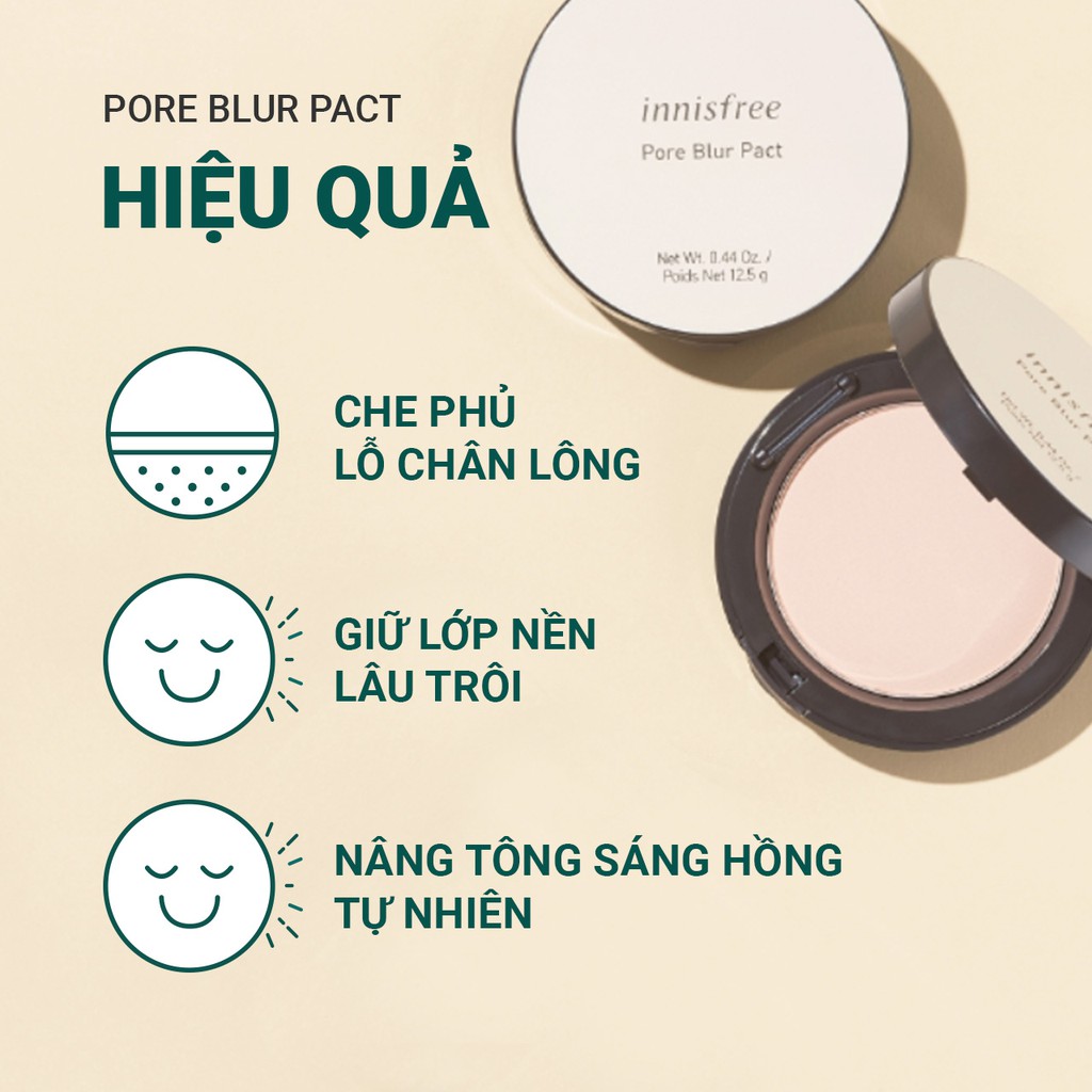 [Mã COSIF05 giảm 10% đơn 400K] Phấn phủ che phủ lỗ chân lông dạng nén innisfree Pore Blur Pact 12.5g