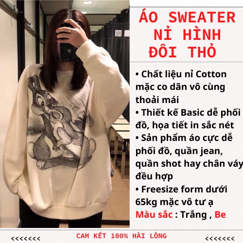 🔥HÀNG NEW🔥Áo Sweater Nỉ Hình Đôi Thỏ🐇🐇Chất liệu nỉ Cotton mặc co dãn vô cùng thoải mái •  Thiết kế Basic dễ phối đồ.