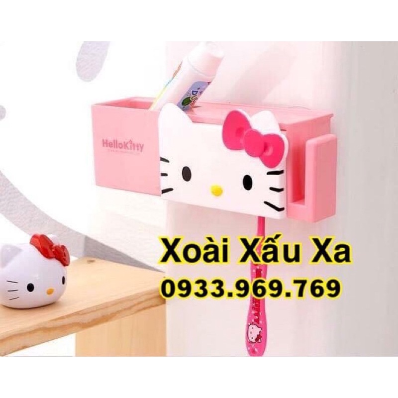 khay treo bàn chải đánh răng, úp ly, kem đánh răng... hít dính tường nhà tắm Kitty, đoraemon