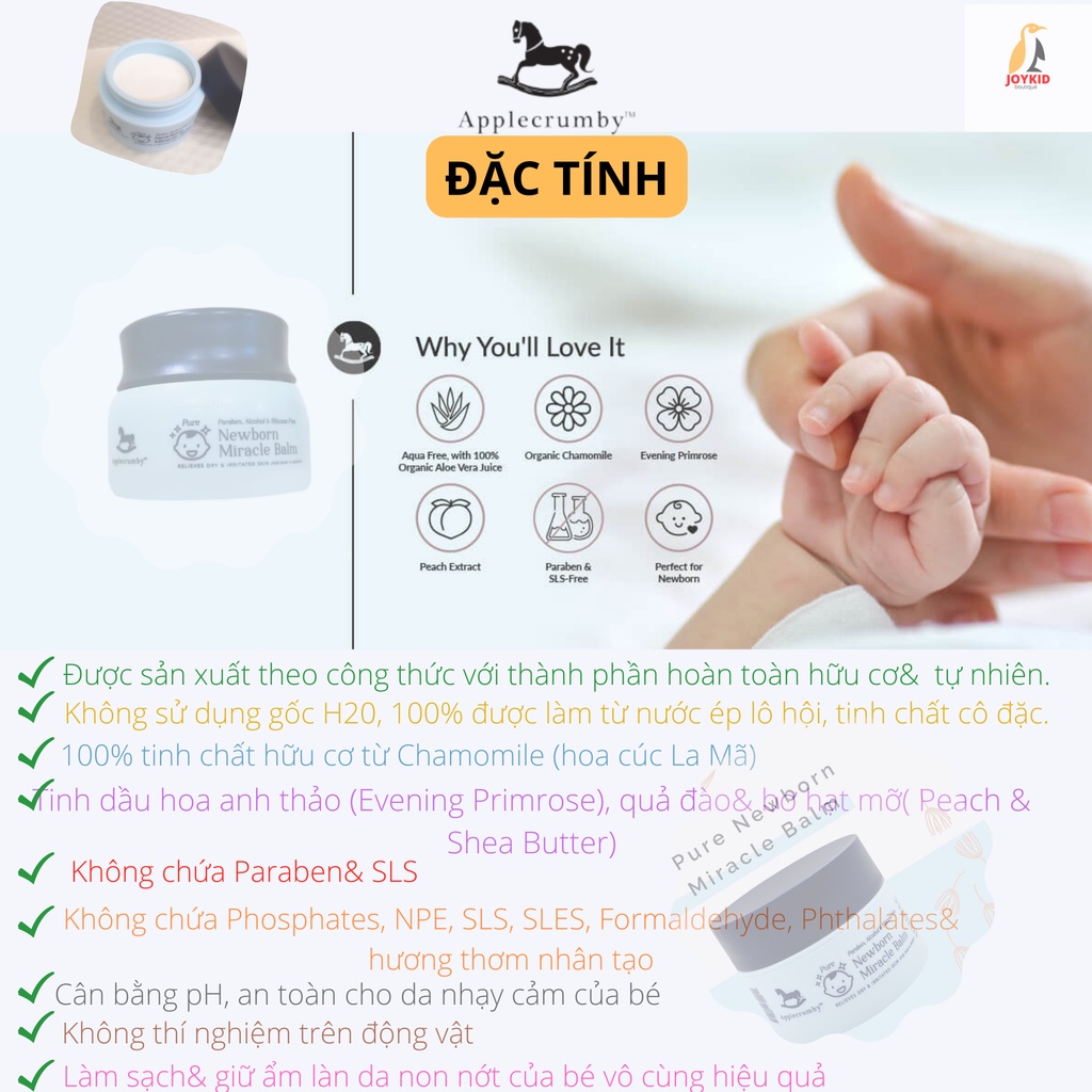 Kem dưỡng da Applecrumby Pure Newborn Miracle Balm hữu cơ cho bé sơ sinh 35 gm