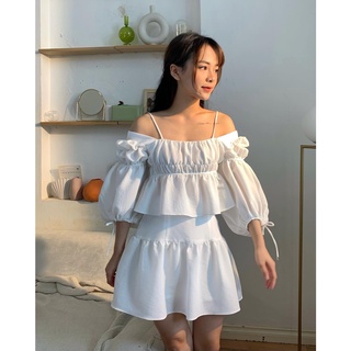 Áo nữ croptop bòe và chân váy xốp xòe siêu thoáng mát LACHOS