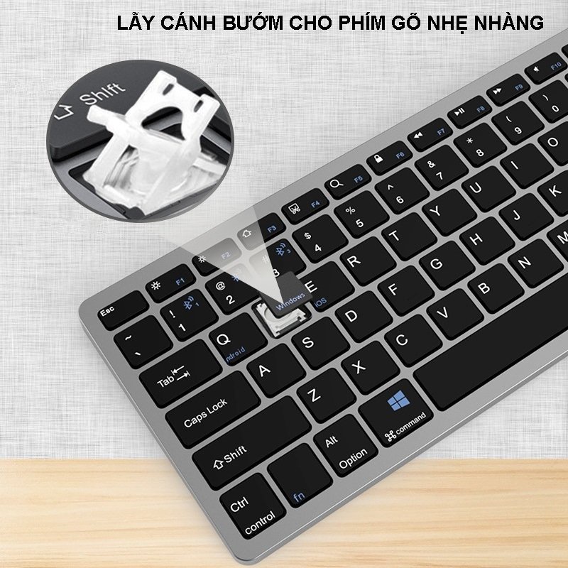 Bộ Bàn phím chuột không dây mini W616C - pin sạc Cổng TypeC - đa kết nối bluetooth 5.0 + 3.0 + Usb wireless 2.4G