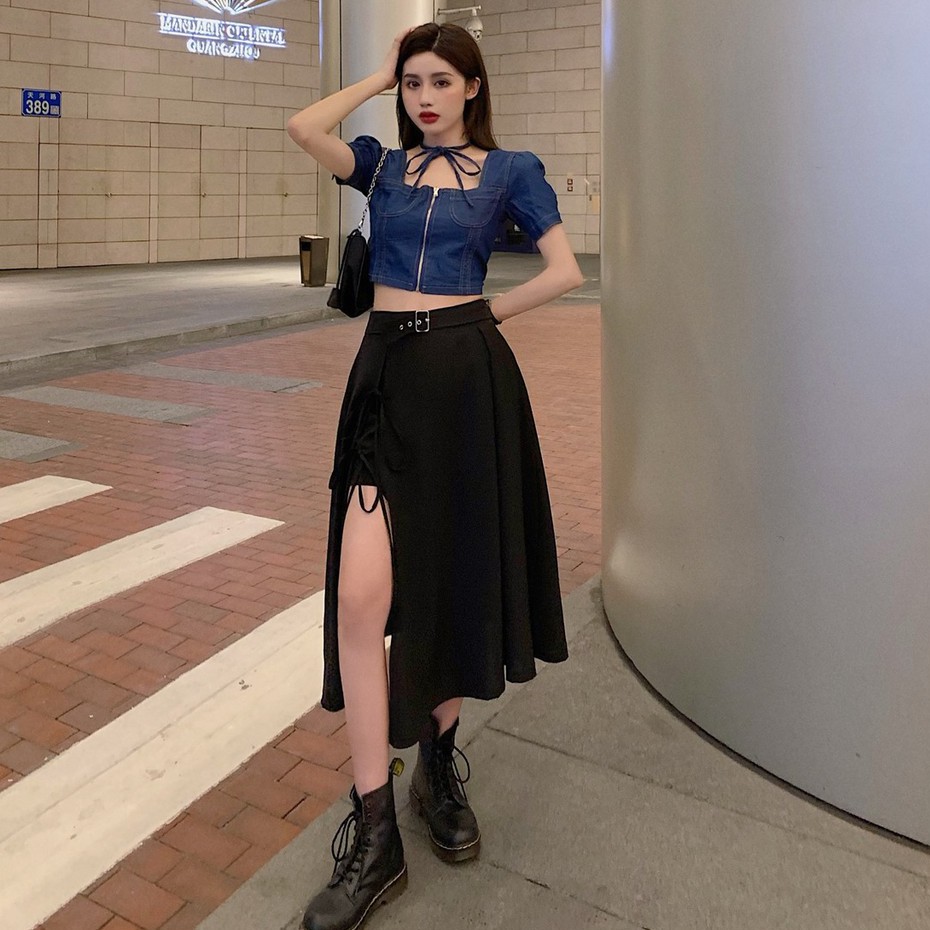 Chân váy xẻ nơ kèm đai dáng quần váy HQ nhẹ nhàng nữ tính Okella | BigBuy360 - bigbuy360.vn