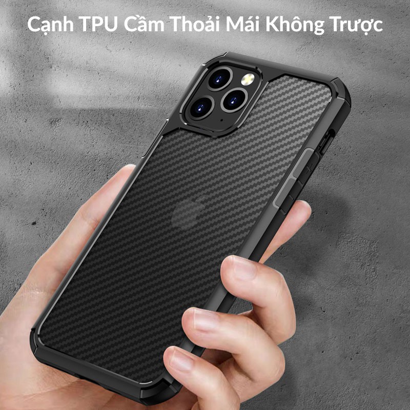 Ốp Lưng iPhone iPAKY Carbon Series Chống Sốc, Viền TPU Mềm, Mặt Sau Vân Carbon Mờ Chống Trầy Xước, Không Bám Vân Tay