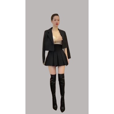 Combo áo blazer croptop + chân váy xếp ly (S34) - Có màu đen, hồng, be, trắng | BigBuy360 - bigbuy360.vn