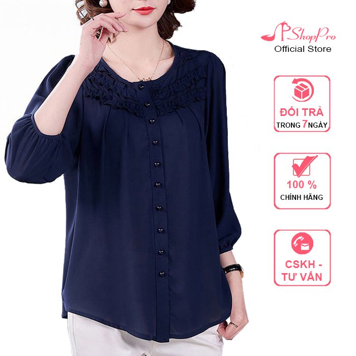 SHOPPRO - THỜI TRANG TRUNG NIÊN - ÁO SƠ MI TRUNG NIÊN - ÁO SƠ MI QUÝ BÀ VOAN TAY LỠ NHÚN BÈO NGỰC 3A08 3A14 3A20