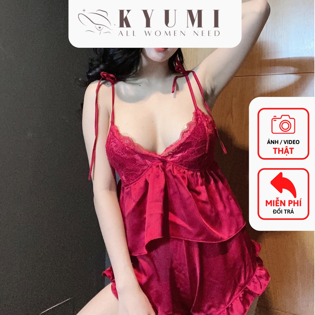 Đồ ngủ sexy đồ ngủ 2 dây cột vai phối ren KYUMI OFFICIAL, chất liệu lụa satin mềm mại freesize 40-60kg tùy chiều cao 030 | BigBuy360 - bigbuy360.vn