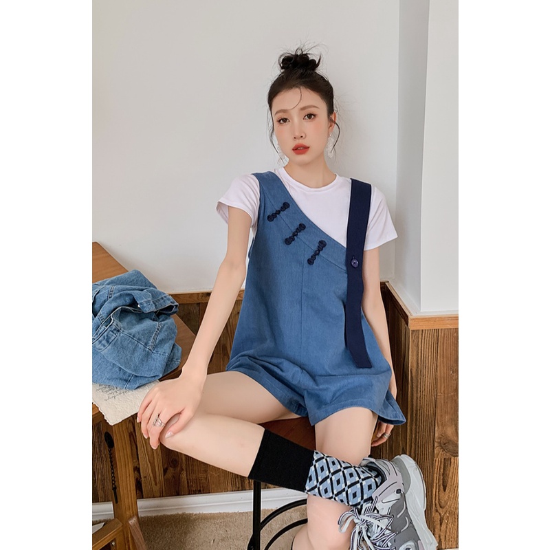 Jumpsuit Ngắn Hai Dây Dáng Rộng Thời Trang Mùa Hè Hàng Mới 2022