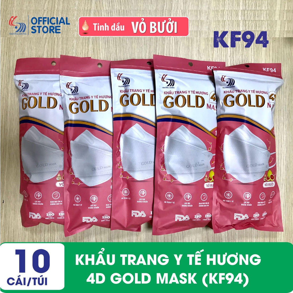 Khẩu trang y tế Hương Vỏ Bưởi 4D Gold Mask -  Túi 10 cái