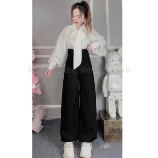 Set Quần Ống Suông + Áo Kiểu Voan Tay phồng cột nơ