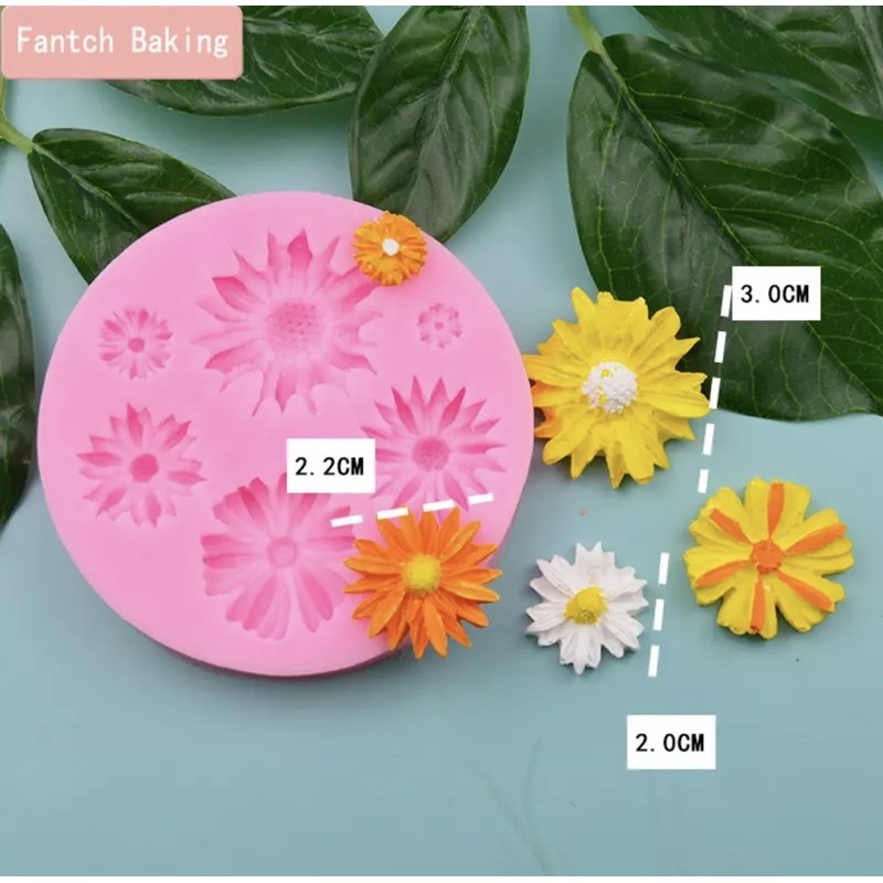 Tấm silicon tròn hình hoa cúc 3D làm fondant, trang trí bánh trung thu hiện đại