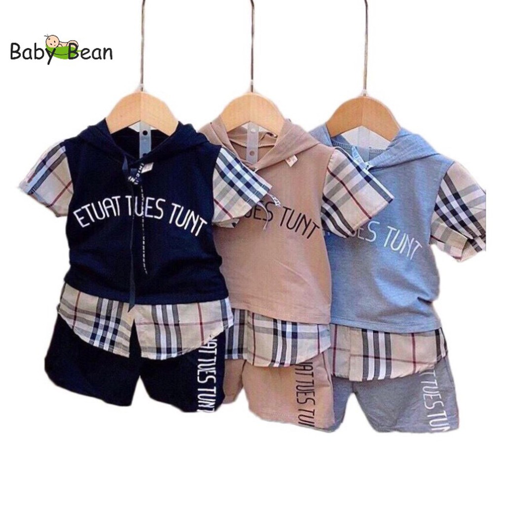 Bộ Đồ Thun Cotton Áo Caro kèm Khoác Bé Trai BabyBean