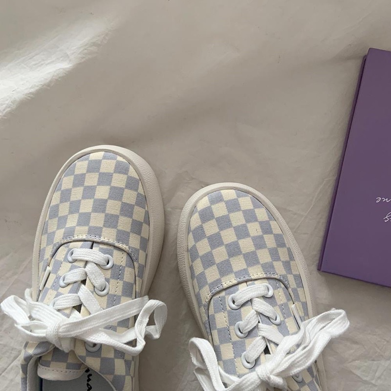 Giày thể thao nữ caro màu ấm đế bánh mì siêu êm chân phong cách Ullzang