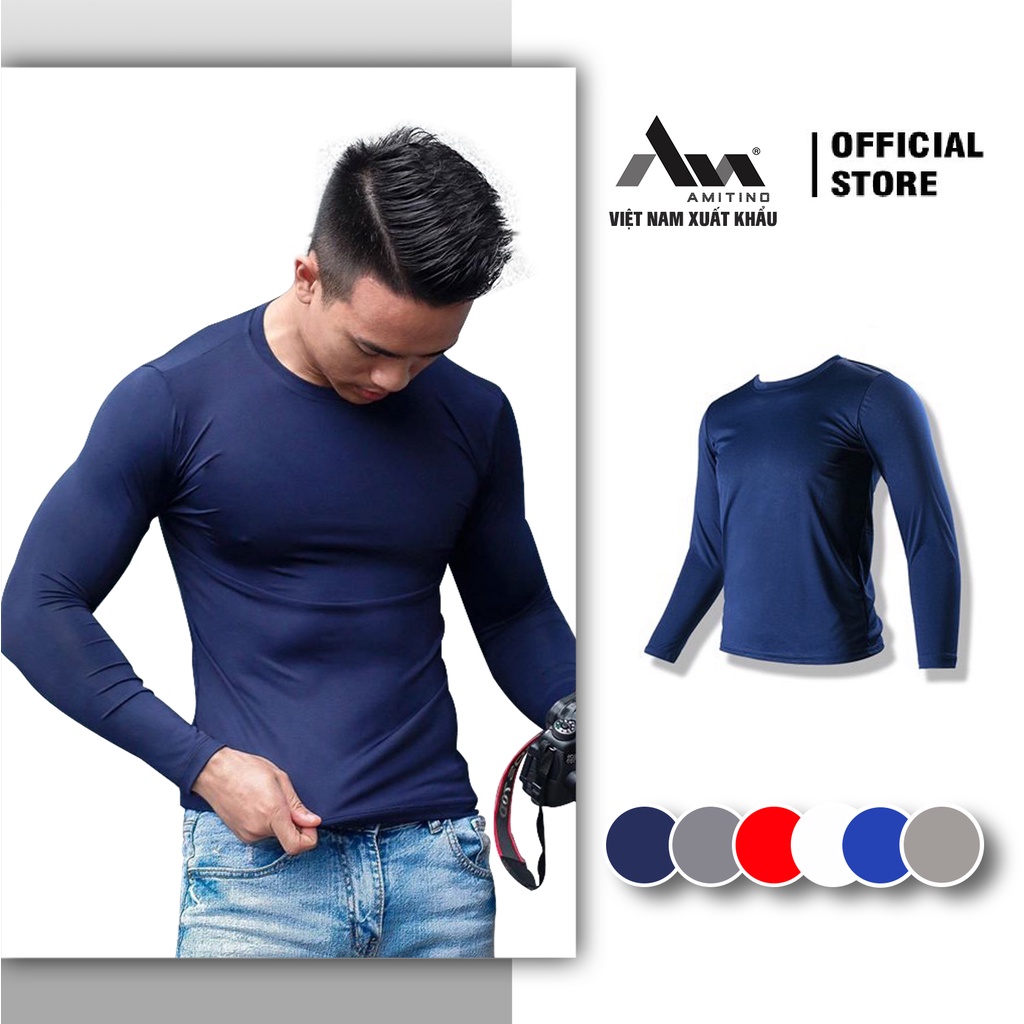Áo legging giữ nhiệt thể thao Amitino Áo nam dày tay