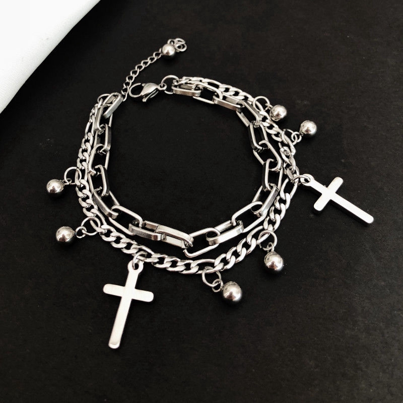 Vòng Tay Hai Lớp Mặt Thánh Giá Thời Trang Cá Tính