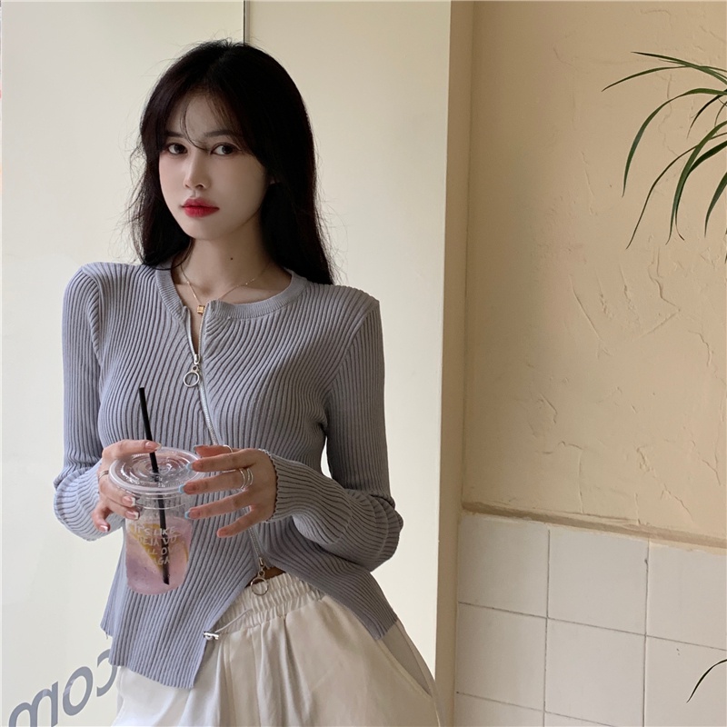 SUXI Áo Sweater Dệt Kim Tay Dài Màu Sắc Đơn Giản Phong Cách Hàn Quốc