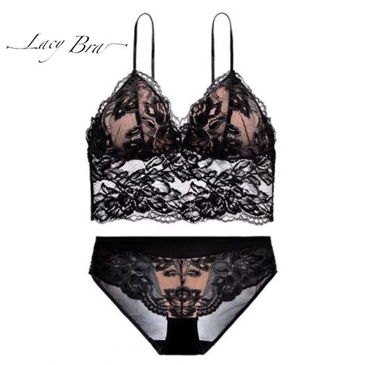 Bộ Đồ Lót Ren Hoa Mềm Dáng Bra Đệm Mỏng Sexy Lacy Bra - B12