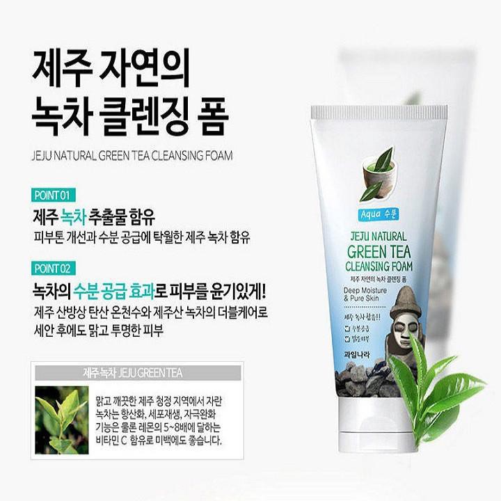 Sữa rửa mặt WELCOS trà xanh hàn quốc Jeju Green Tea Cleansing Foam cho da mụn không nhờn, làm mềm dưỡng ẩm SM05