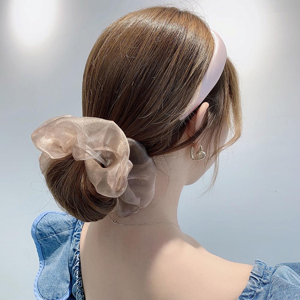 Dây Cột Tóc Lưới Co Giãn Màu Trơn Cỡ Lớn Cho Nữ