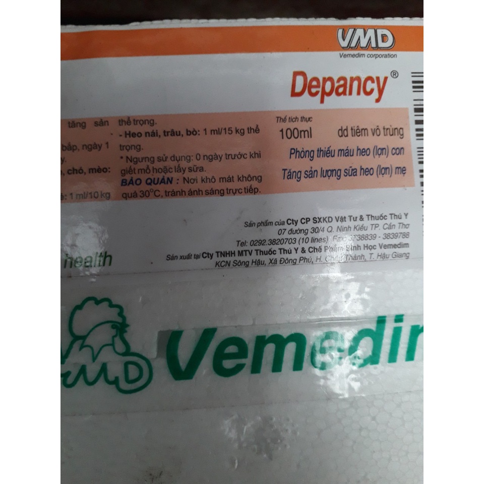 Vitamin B12 100ml, Depancy 100ml. phòng thiếu máu, thiếu sắt trên heo, chó mèo, gà đá. Dùng giải độc cây trồng