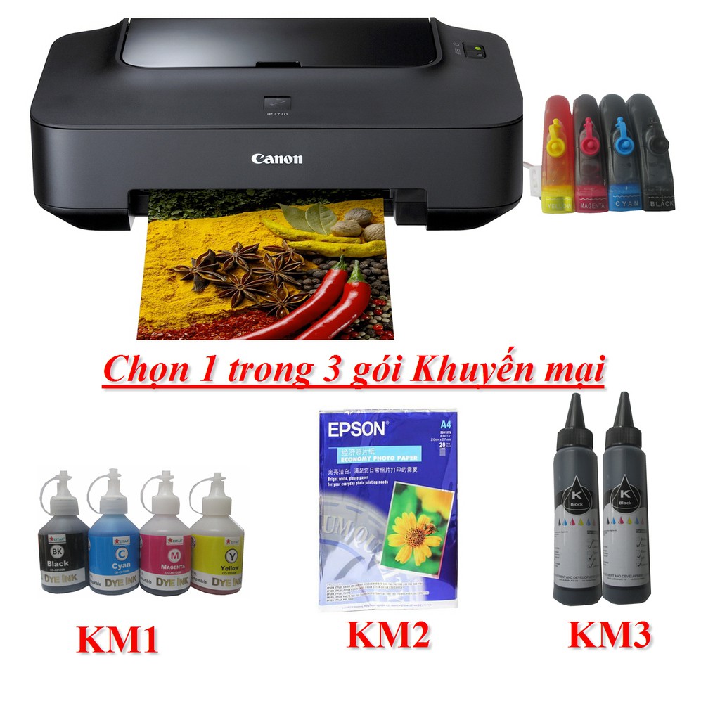 Máy In Phun Màu Canon Ip 2770 Có Sẵn Bộ Tiếp Mực Ngoài