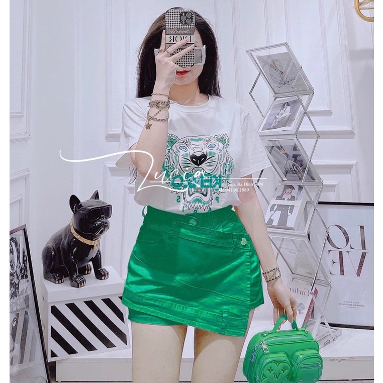 [ 𝐅𝐑𝐄𝐄 𝐒𝐇𝐈𝐏 ] SET ÁO THUN HỔ MIX CHÂN VÁY LỆCH TÀ XANH