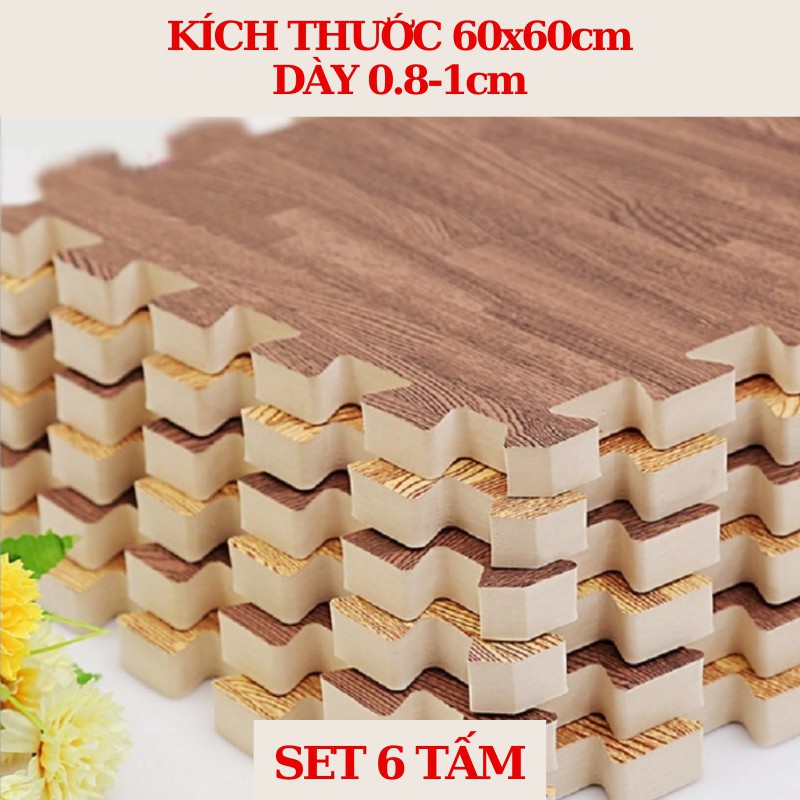 Xốp trải sàn 60x60 cm vân gỗ - Thảm xốp lót sàn chống trơn trượt không thấm nước an toàn cho bé