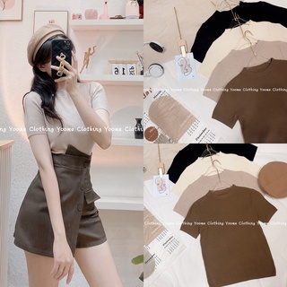 Áo len lông thỏ cổ tròn basic tay cộc yoome clothing