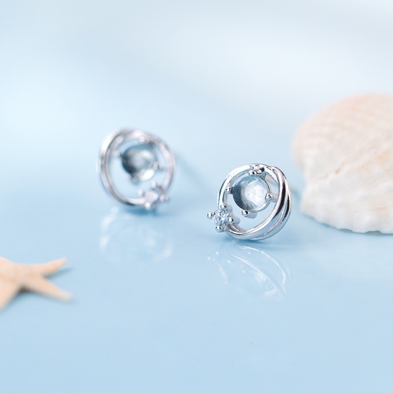 Khuyên Tai Nữ Hình Quả Đia Cầu Bạc 925 Đính Đá Màu Xanh Cho Nữ - B2427 - Bảo Ngọc jewelry