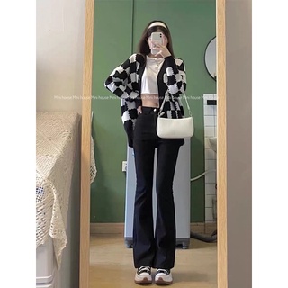 ▣♙✖Quần jean ống loe cạp cao màu đen co dãn